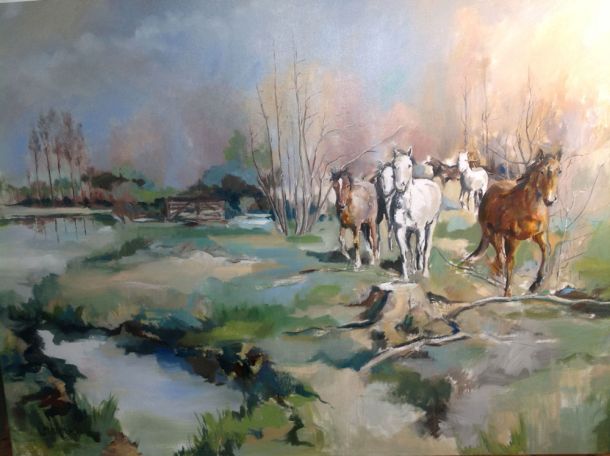 Schilderij Landschap paarden